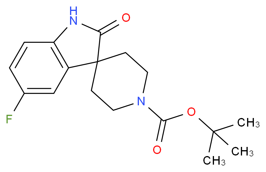 tert-butyl 5-fluoro-2-oxo-1,2-dihydrospiro[indole-3,4'-piperidine]-1'-carboxylate_分子结构_CAS_866028-06-0