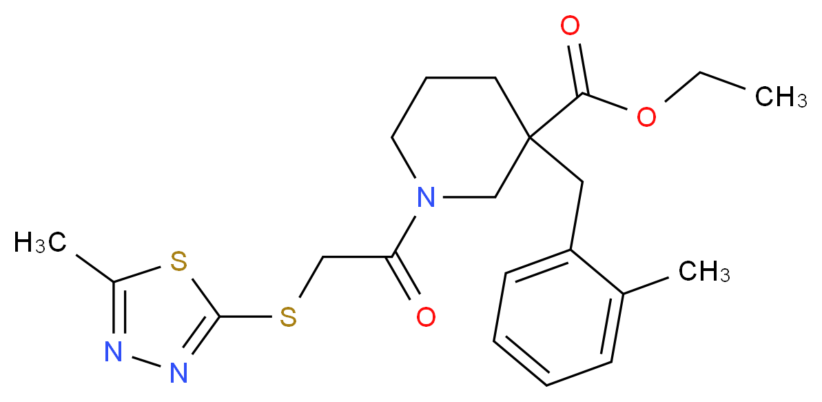 ethyl 3-(2-methylbenzyl)-1-{[(5-methyl-1,3,4-thiadiazol-2-yl)thio]acetyl}-3-piperidinecarboxylate_分子结构_CAS_)
