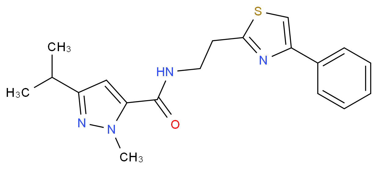 3-isopropyl-1-methyl-N-[2-(4-phenyl-1,3-thiazol-2-yl)ethyl]-1H-pyrazole-5-carboxamide_分子结构_CAS_)