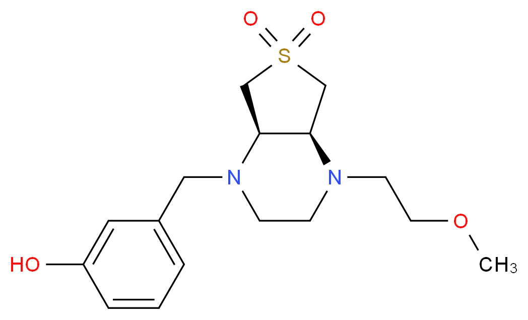 3-{[(4aS*,7aR*)-4-(2-methoxyethyl)-6,6-dioxidohexahydrothieno[3,4-b]pyrazin-1(2H)-yl]methyl}phenol_分子结构_CAS_)