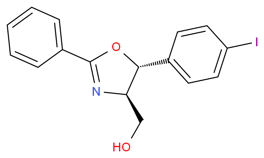 ((4R,5R)-5-(4-Iodophenyl)-2-phenyl-4,5-dihydrooxazol-4-yl)Methanol_分子结构_CAS_927689-68-7)