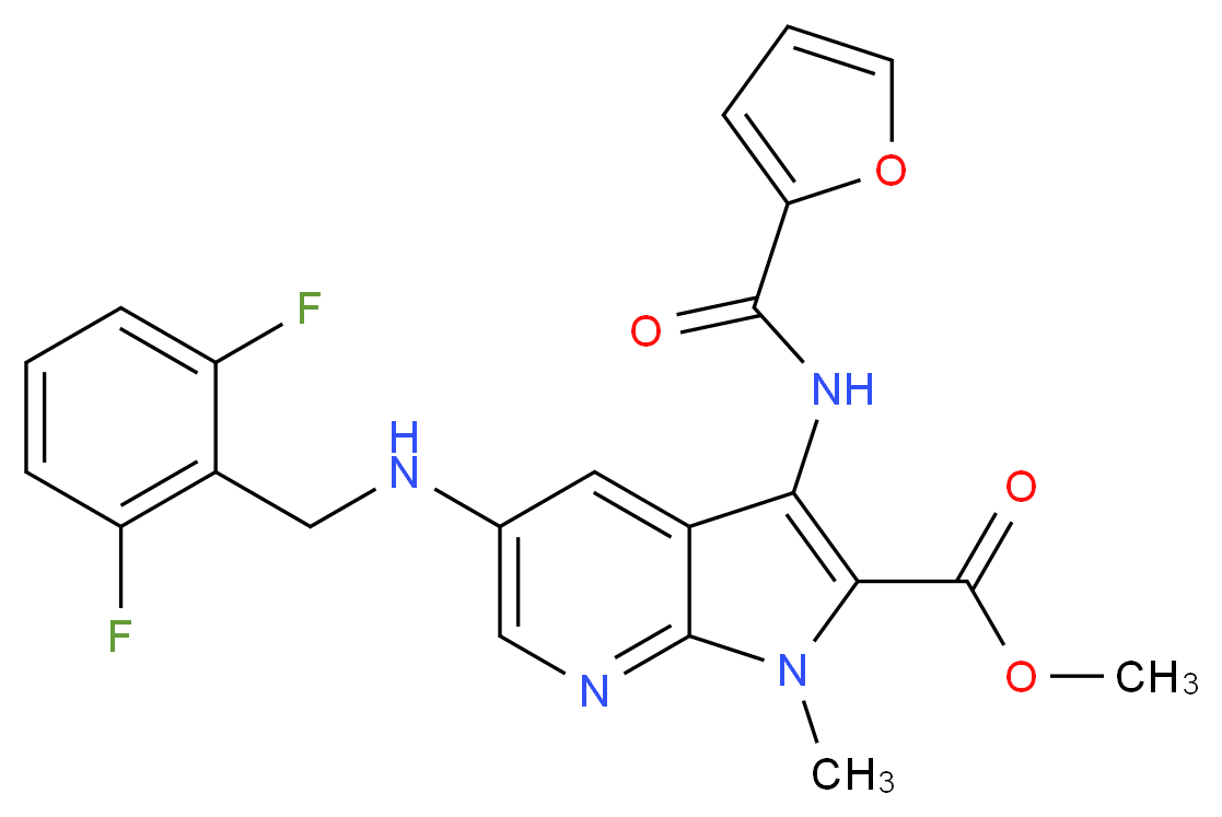 methyl 5-[(2,6-difluorobenzyl)amino]-3-(2-furoylamino)-1-methyl-1H-pyrrolo[2,3-b]pyridine-2-carboxylate_分子结构_CAS_)