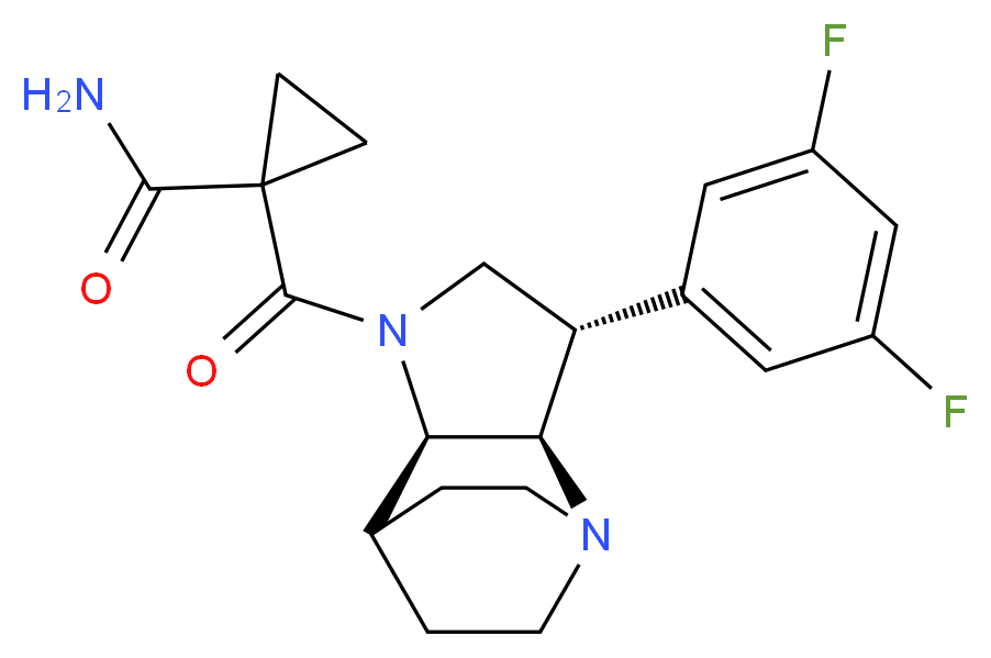 1-{[(2R*,3S*,6R*)-3-(3,5-difluorophenyl)-1,5-diazatricyclo[5.2.2.0~2,6~]undec-5-yl]carbonyl}cyclopropanecarboxamide_分子结构_CAS_)