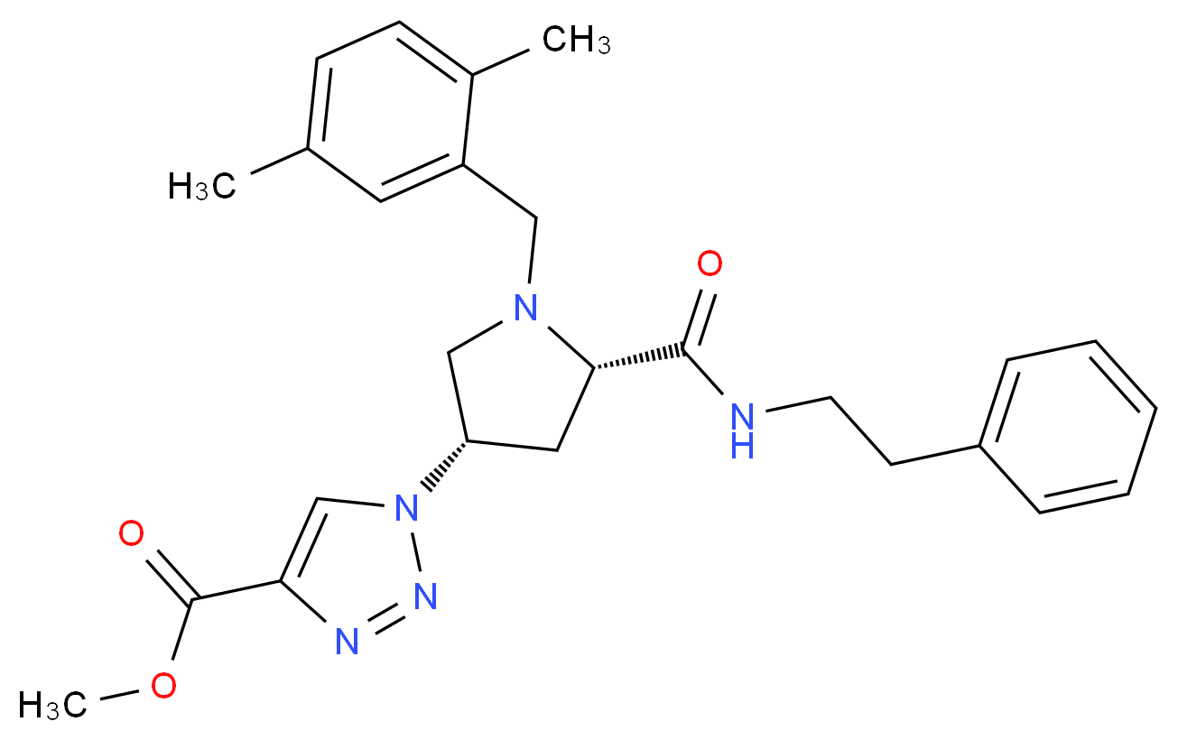 methyl 1-((3S,5S)-1-(2,5-dimethylbenzyl)-5-{[(2-phenylethyl)amino]carbonyl}-3-pyrrolidinyl)-1H-1,2,3-triazole-4-carboxylate_分子结构_CAS_)