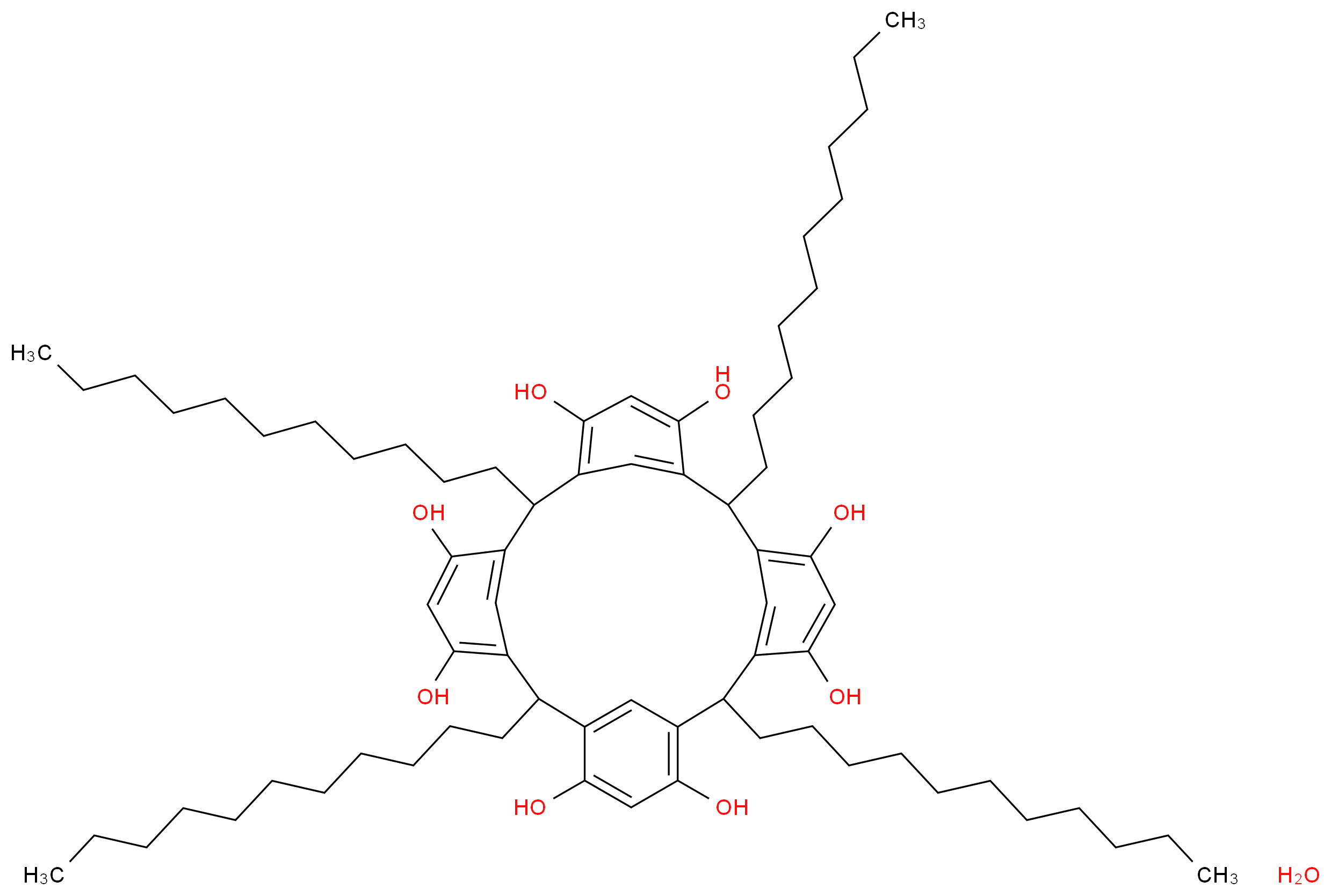 2,8,14,20-tetraundecylpentacyclo[19.3.1.1<sup>3</sup>,<sup>7</sup>.1<sup>9</sup>,<sup>1</sup><sup>3</sup>.1<sup>1</sup><sup>5</sup>,<sup>1</sup><sup>9</sup>]octacosa-1(25),3,5,7(28),9,11,13(27),15,17,19(26),21,23-dodecaen-4,6,10,12,16,18,22,24-octol hydrate_分子结构_CAS_112247-07-1