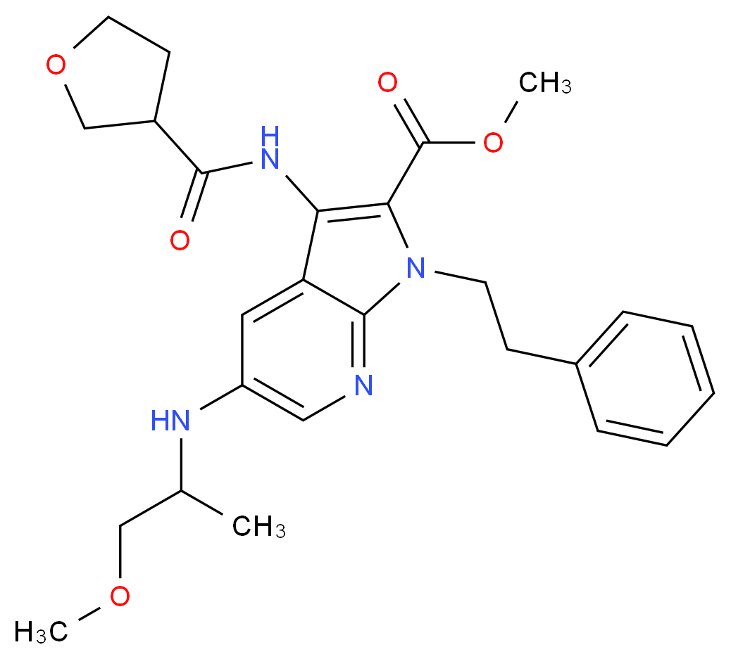 methyl 5-[(2-methoxy-1-methylethyl)amino]-1-(2-phenylethyl)-3-[(tetrahydro-3-furanylcarbonyl)amino]-1H-pyrrolo[2,3-b]pyridine-2-carboxylate_分子结构_CAS_)