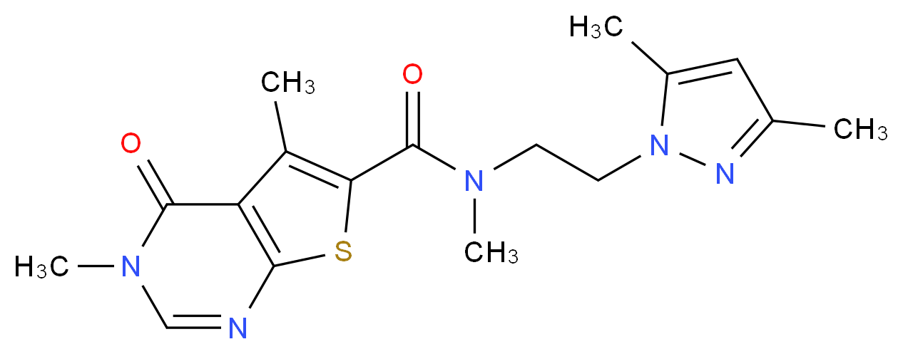 N-[2-(3,5-dimethyl-1H-pyrazol-1-yl)ethyl]-N,3,5-trimethyl-4-oxo-3,4-dihydrothieno[2,3-d]pyrimidine-6-carboxamide_分子结构_CAS_)