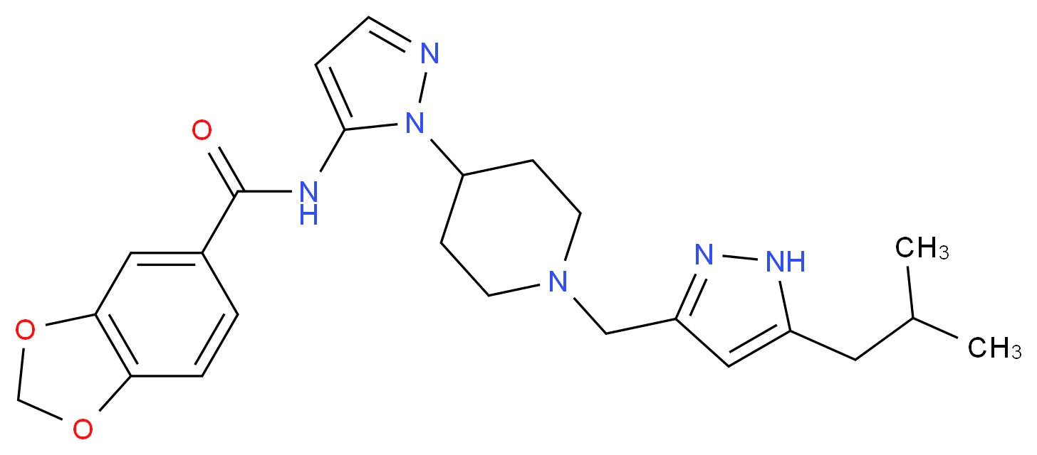 N-(1-{1-[(5-isobutyl-1H-pyrazol-3-yl)methyl]-4-piperidinyl}-1H-pyrazol-5-yl)-1,3-benzodioxole-5-carboxamide_分子结构_CAS_)