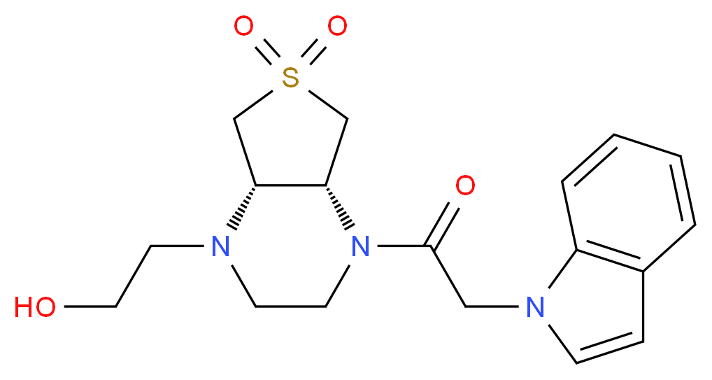 2-[(4aR*,7aS*)-4-(1H-indol-1-ylacetyl)-6,6-dioxidohexahydrothieno[3,4-b]pyrazin-1(2H)-yl]ethanol_分子结构_CAS_)