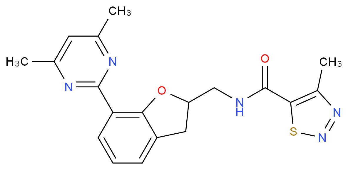 N-{[7-(4,6-dimethyl-2-pyrimidinyl)-2,3-dihydro-1-benzofuran-2-yl]methyl}-4-methyl-1,2,3-thiadiazole-5-carboxamide_分子结构_CAS_)
