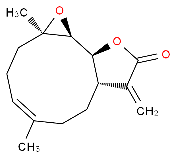 (1S,2S,4R,11S)-4,8-dimethyl-12-methylidene-3,14-dioxatricyclo[9.3.0.0^{2,4}]tetradec-7-en-13-one_分子结构_CAS_20554-84-1