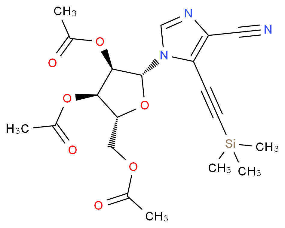 [(2R,3R,4R,5R)-3,4-bis(acetyloxy)-5-{4-cyano-5-[2-(trimethylsilyl)ethynyl]-1H-imidazol-1-yl}oxolan-2-yl]methyl acetate_分子结构_CAS_126004-21-5