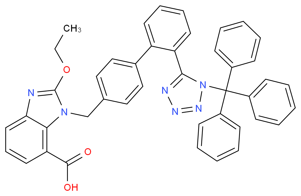 2-ethoxy-1-[(4-{2-[1-(triphenylmethyl)-1H-1,2,3,4-tetrazol-5-yl]phenyl}phenyl)methyl]-1H-1,3-benzodiazole-7-carboxylic acid_分子结构_CAS_139481-72-4