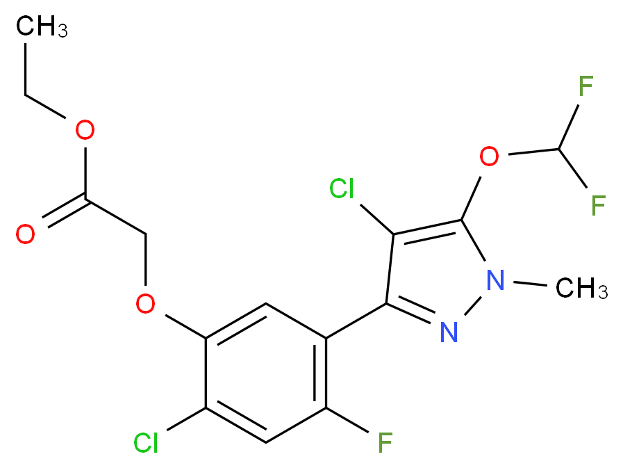 ethyl 2-{2-chloro-5-[4-chloro-5-(difluoromethoxy)-1-methyl-1H-pyrazol-3-yl]-4-fluorophenoxy}acetate_分子结构_CAS_129630-19-9