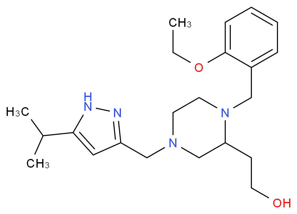 2-{1-(2-ethoxybenzyl)-4-[(5-isopropyl-1H-pyrazol-3-yl)methyl]-2-piperazinyl}ethanol_分子结构_CAS_)