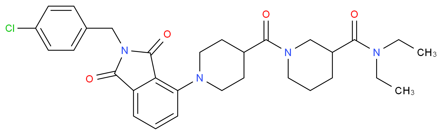 1-({1-[2-(4-chlorobenzyl)-1,3-dioxo-2,3-dihydro-1H-isoindol-4-yl]-4-piperidinyl}carbonyl)-N,N-diethyl-3-piperidinecarboxamide_分子结构_CAS_)