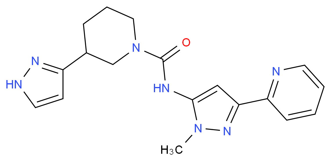 N-(1-methyl-3-pyridin-2-yl-1H-pyrazol-5-yl)-3-(1H-pyrazol-3-yl)piperidine-1-carboxamide_分子结构_CAS_)