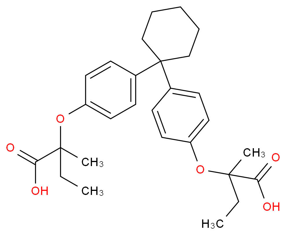 2-(4-{1-[4-(1-carboxy-1-methylpropoxy)phenyl]cyclohexyl}phenoxy)-2-methylbutanoic acid_分子结构_CAS_30299-08-2