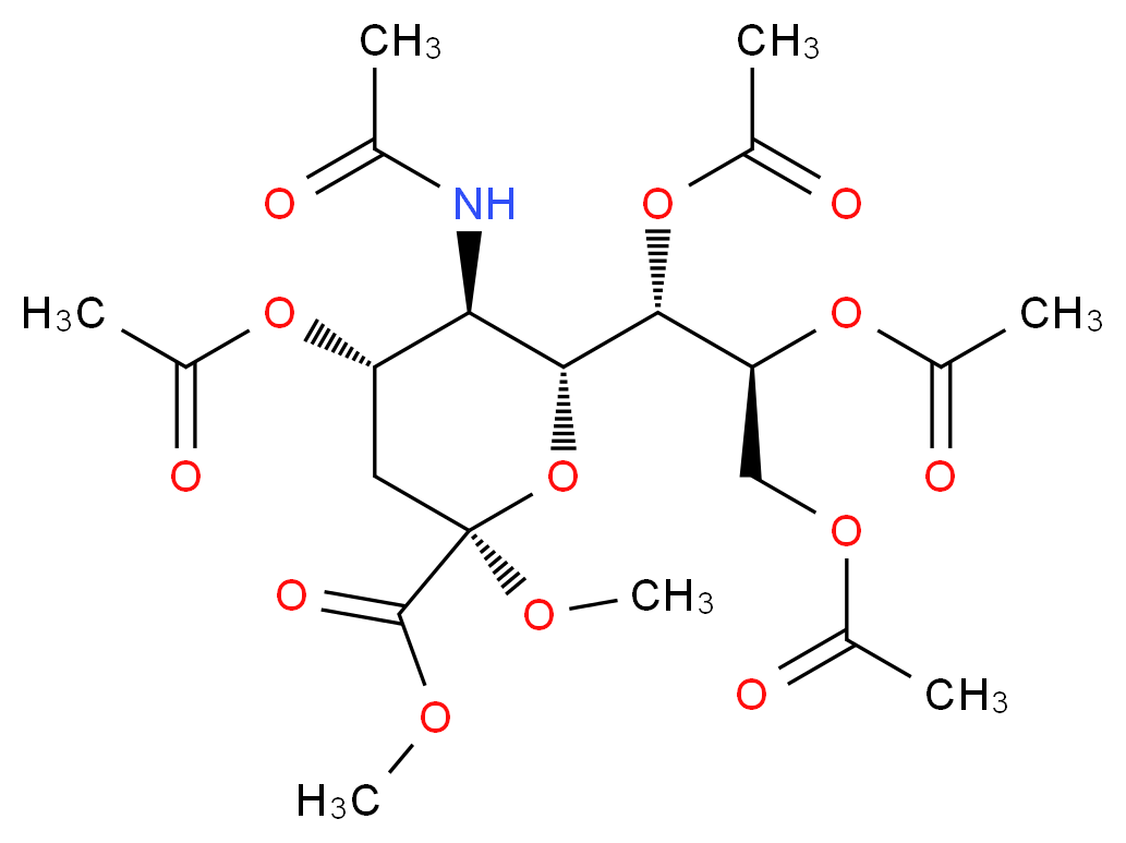methyl (2R,4S,5R,6R)-4-(acetyloxy)-5-acetamido-2-methoxy-6-[(1S,2S)-1,2,3-tris(acetyloxy)propyl]oxane-2-carboxylate_分子结构_CAS_73208-80-7