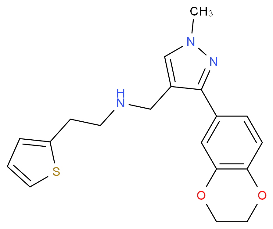 N-{[3-(2,3-dihydro-1,4-benzodioxin-6-yl)-1-methyl-1H-pyrazol-4-yl]methyl}-2-(2-thienyl)ethanamine_分子结构_CAS_)