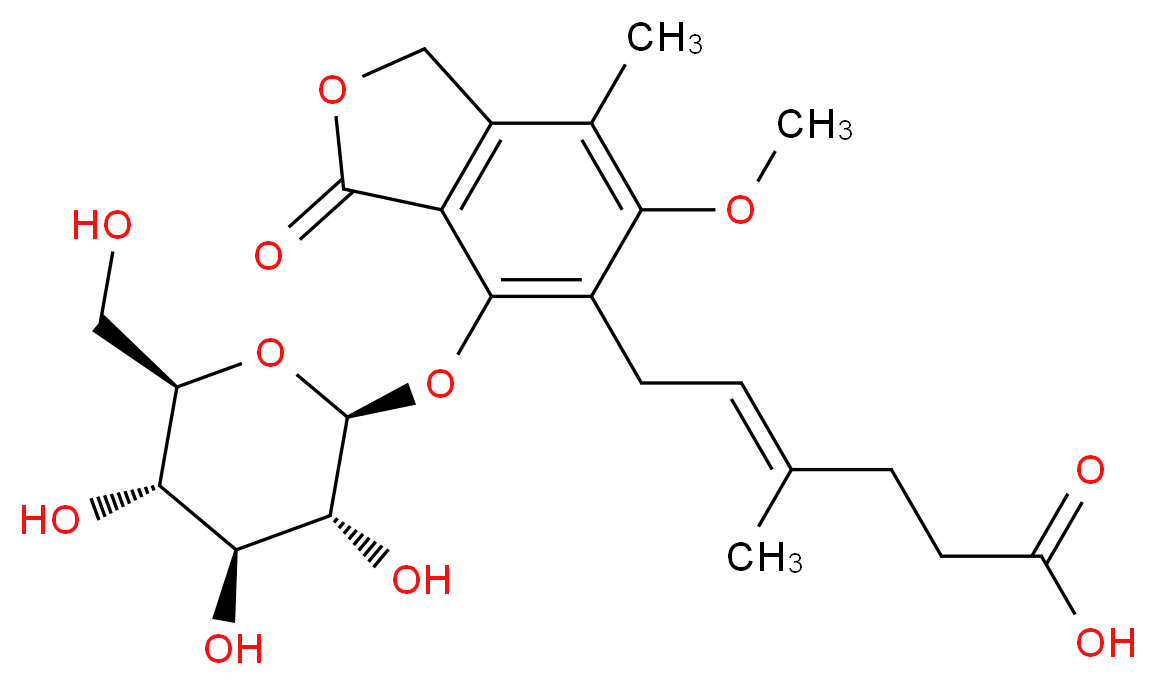 (4E)-6-(6-methoxy-7-methyl-3-oxo-4-{[(2S,3R,4S,5S,6R)-3,4,5-trihydroxy-6-(hydroxymethyl)oxan-2-yl]oxy}-1,3-dihydro-2-benzofuran-5-yl)-4-methylhex-4-enoic acid_分子结构_CAS_55533-52-3
