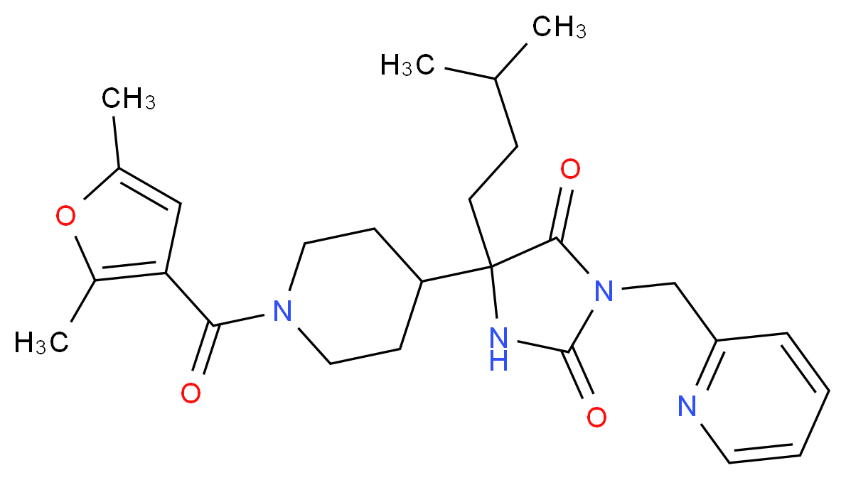 5-[1-(2,5-dimethyl-3-furoyl)-4-piperidinyl]-5-(3-methylbutyl)-3-(2-pyridinylmethyl)-2,4-imidazolidinedione_分子结构_CAS_)