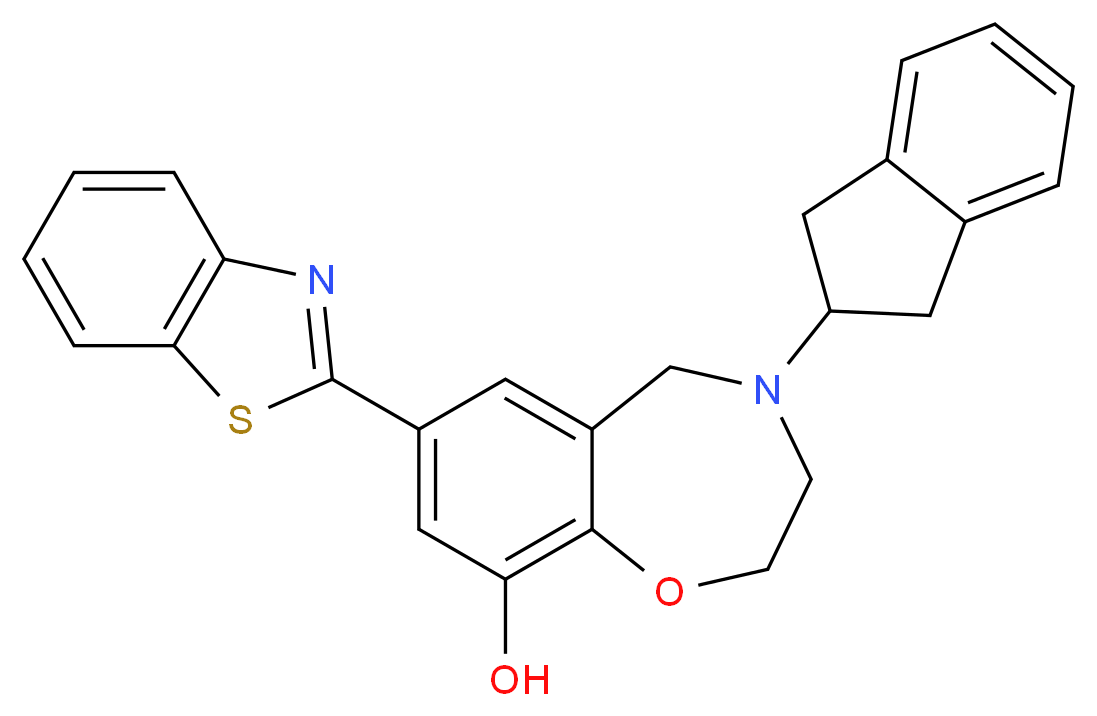 7-(1,3-benzothiazol-2-yl)-4-(2,3-dihydro-1H-inden-2-yl)-2,3,4,5-tetrahydro-1,4-benzoxazepin-9-ol_分子结构_CAS_)