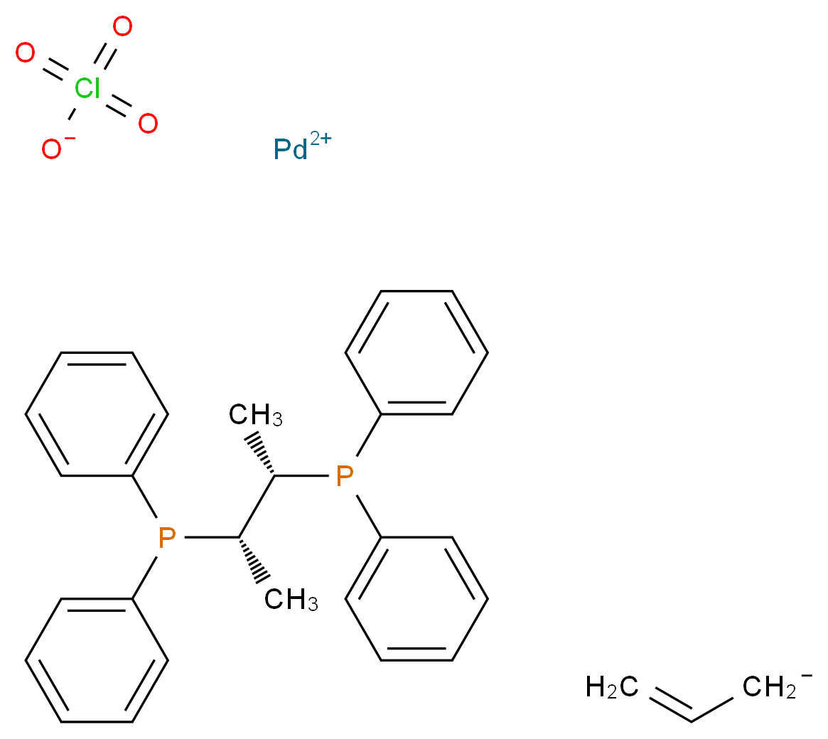 palladium(2+) ion [(2S,3S)-3-(diphenylphosphanyl)butan-2-yl]diphenylphosphane prop-2-en-1-ide perchlorate_分子结构_CAS_95070-72-7