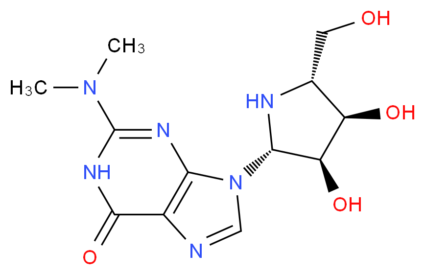 9-[(2S,3S,4R,5R)-3,4-dihydroxy-5-(hydroxymethyl)pyrrolidin-2-yl]-2-(dimethylamino)-6,9-dihydro-1H-purin-6-one_分子结构_CAS_2140-67-2