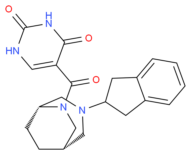 5-{[(1S*,5R*)-3-(2,3-dihydro-1H-inden-2-yl)-3,6-diazabicyclo[3.2.2]non-6-yl]carbonyl}pyrimidine-2,4(1H,3H)-dione_分子结构_CAS_)