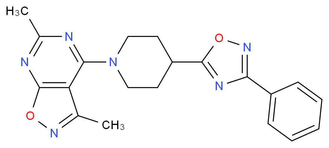 3,6-dimethyl-4-[4-(3-phenyl-1,2,4-oxadiazol-5-yl)-1-piperidinyl]isoxazolo[5,4-d]pyrimidine_分子结构_CAS_)