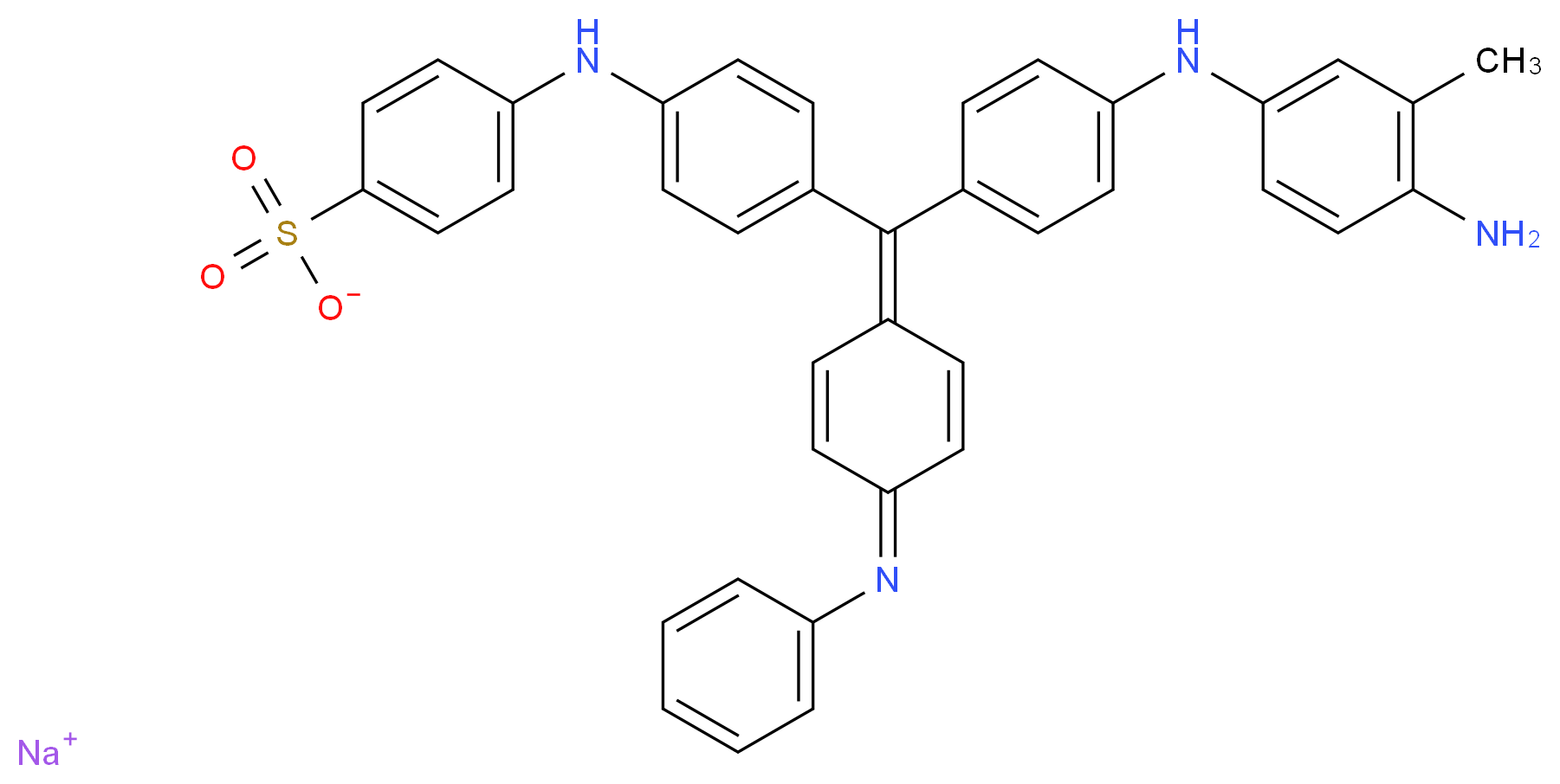 sodium 4-{[4-({4-[(4-amino-3-methylphenyl)amino]phenyl}[4-(phenylimino)cyclohexa-2,5-dien-1-ylidene]methyl)phenyl]amino}benzene-1-sulfonate_分子结构_CAS_62152-67-4