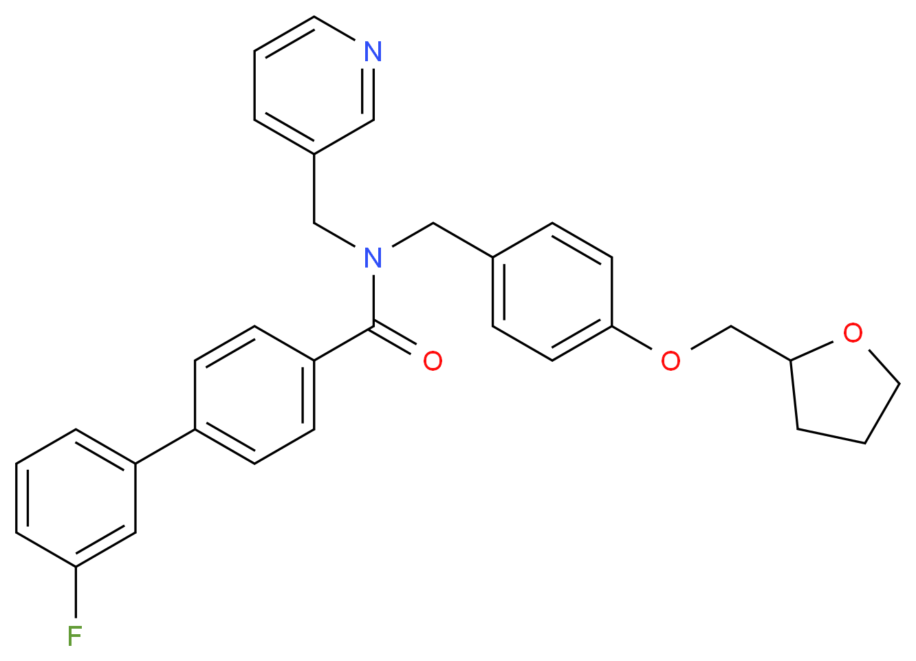 3'-fluoro-N-(3-pyridinylmethyl)-N-[4-(tetrahydro-2-furanylmethoxy)benzyl]-4-biphenylcarboxamide_分子结构_CAS_)