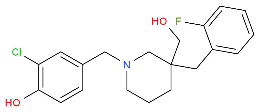 2-chloro-4-{[3-(2-fluorobenzyl)-3-(hydroxymethyl)-1-piperidinyl]methyl}phenol_分子结构_CAS_)