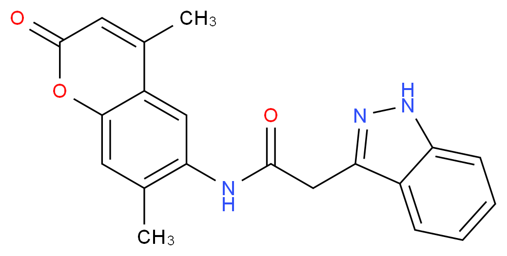 N-(4,7-dimethyl-2-oxo-2H-chromen-6-yl)-2-(1H-indazol-3-yl)acetamide_分子结构_CAS_)