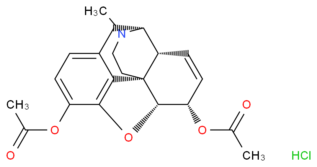 (1S,5R,13R,14S,17R)-14-(acetyloxy)-4-methyl-12-oxa-4-azapentacyclo[9.6.1.0<sup>1</sup>,<sup>1</sup><sup>3</sup>.0<sup>5</sup>,<sup>1</sup><sup>7</sup>.0<sup>7</sup>,<sup>1</sup><sup>8</sup>]octadeca-7,9,11(18),15-tetraen-10-yl acetate hydrochloride_分子结构_CAS_1502-95-0