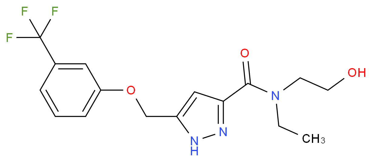 N-ethyl-N-(2-hydroxyethyl)-5-{[3-(trifluoromethyl)phenoxy]methyl}-1H-pyrazole-3-carboxamide_分子结构_CAS_)