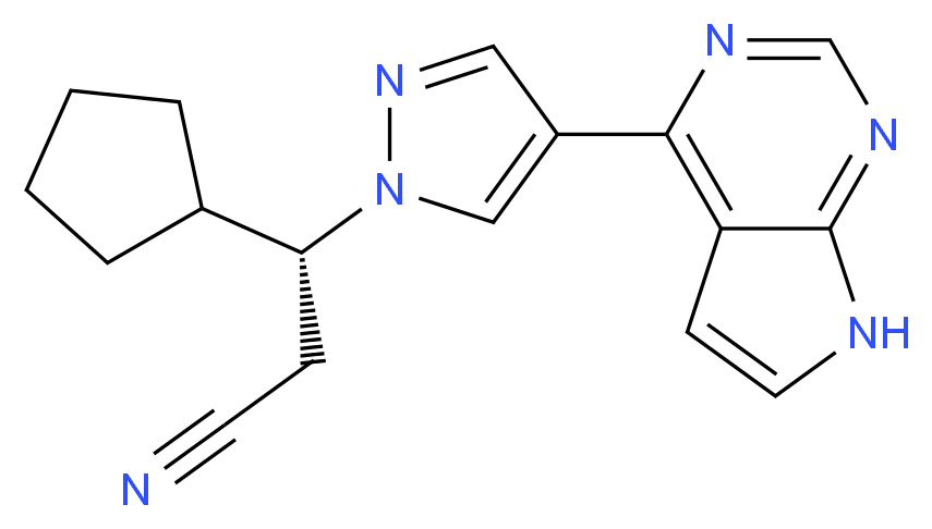 (3R)-3-cyclopentyl-3-(4-{7H-pyrrolo[2,3-d]pyrimidin-4-yl}-1H-pyrazol-1-yl)propanenitrile_分子结构_CAS_941678-49-5