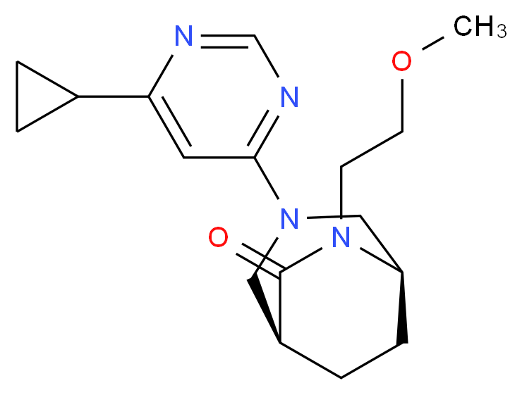 (1S*,5R*)-3-(6-cyclopropylpyrimidin-4-yl)-6-(2-methoxyethyl)-3,6-diazabicyclo[3.2.2]nonan-7-one_分子结构_CAS_)