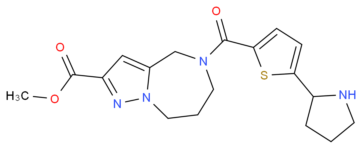methyl 5-[(5-pyrrolidin-2-yl-2-thienyl)carbonyl]-5,6,7,8-tetrahydro-4H-pyrazolo[1,5-a][1,4]diazepine-2-carboxylate_分子结构_CAS_)