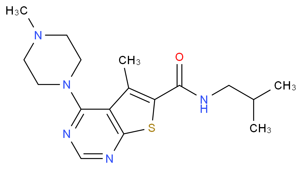 N-isobutyl-5-methyl-4-(4-methyl-1-piperazinyl)thieno[2,3-d]pyrimidine-6-carboxamide_分子结构_CAS_)