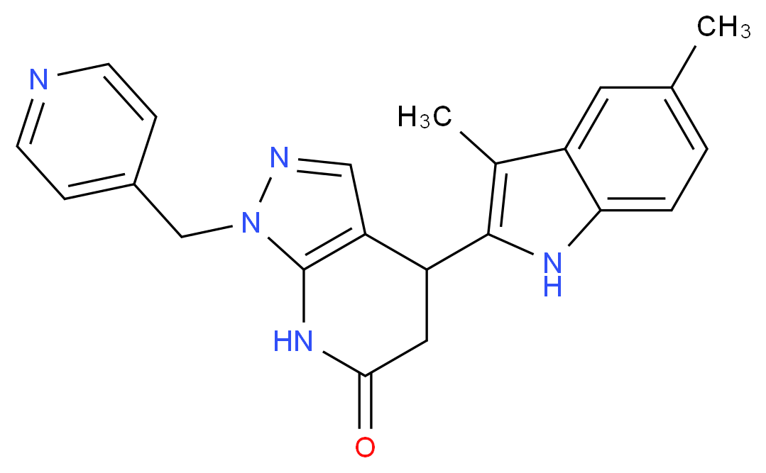 4-(3,5-dimethyl-1H-indol-2-yl)-1-(pyridin-4-ylmethyl)-1,4,5,7-tetrahydro-6H-pyrazolo[3,4-b]pyridin-6-one_分子结构_CAS_)