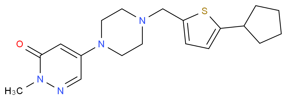 5-{4-[(5-cyclopentyl-2-thienyl)methyl]piperazin-1-yl}-2-methylpyridazin-3(2H)-one_分子结构_CAS_)