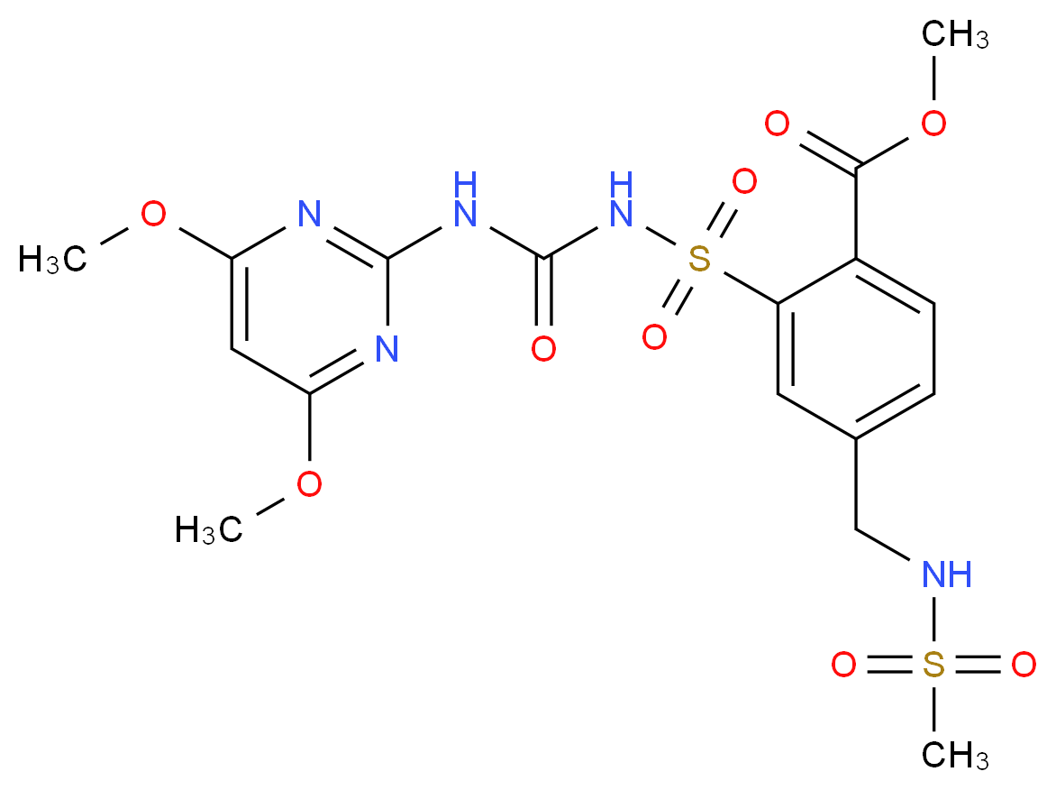 methyl 2-({[(4,6-dimethoxypyrimidin-2-yl)carbamoyl]amino}sulfonyl)-4-(methanesulfonamidomethyl)benzoate_分子结构_CAS_208465-21-8