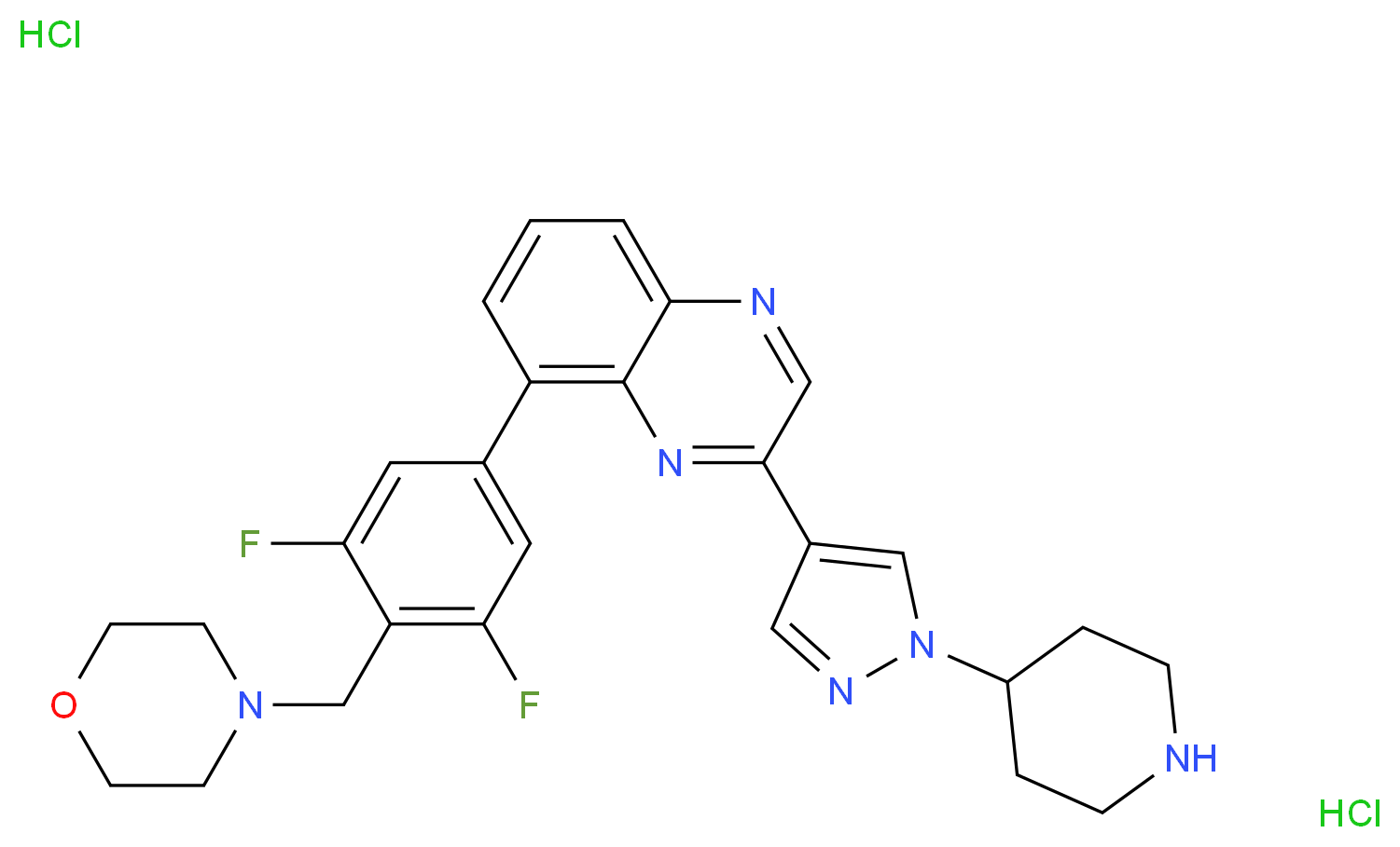 8-[3,5-difluoro-4-(morpholin-4-ylmethyl)phenyl]-2-[1-(piperidin-4-yl)-1H-pyrazol-4-yl]quinoxaline dihydrochloride_分子结构_CAS_1092499-93-8