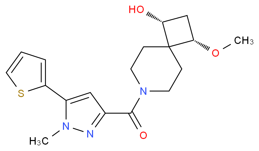 (1R*,3S*)-3-methoxy-7-{[1-methyl-5-(2-thienyl)-1H-pyrazol-3-yl]carbonyl}-7-azaspiro[3.5]nonan-1-ol_分子结构_CAS_)