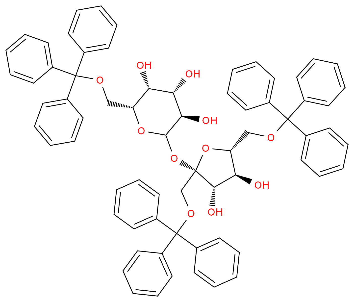 (3R,4S,5R,6R)-2-{[(2S,3S,4S,5R)-3,4-dihydroxy-2,5-bis[(triphenylmethoxy)methyl]oxolan-2-yl]oxy}-6-[(triphenylmethoxy)methyl]oxane-3,4,5-triol_分子结构_CAS_35674-14-7