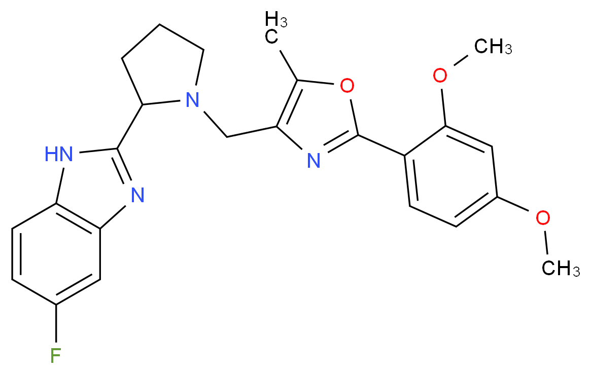 2-(1-{[2-(2,4-dimethoxyphenyl)-5-methyl-1,3-oxazol-4-yl]methyl}-2-pyrrolidinyl)-5-fluoro-1H-benzimidazole_分子结构_CAS_)