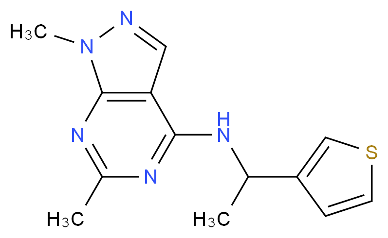 1,6-dimethyl-N-[1-(3-thienyl)ethyl]-1H-pyrazolo[3,4-d]pyrimidin-4-amine_分子结构_CAS_)