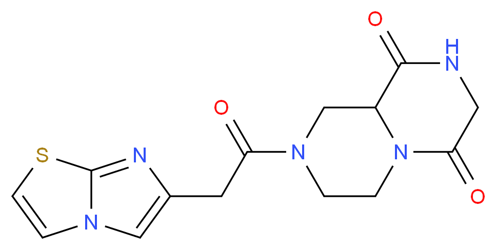 8-(imidazo[2,1-b][1,3]thiazol-6-ylacetyl)tetrahydro-2H-pyrazino[1,2-a]pyrazine-1,4(3H,6H)-dione_分子结构_CAS_)